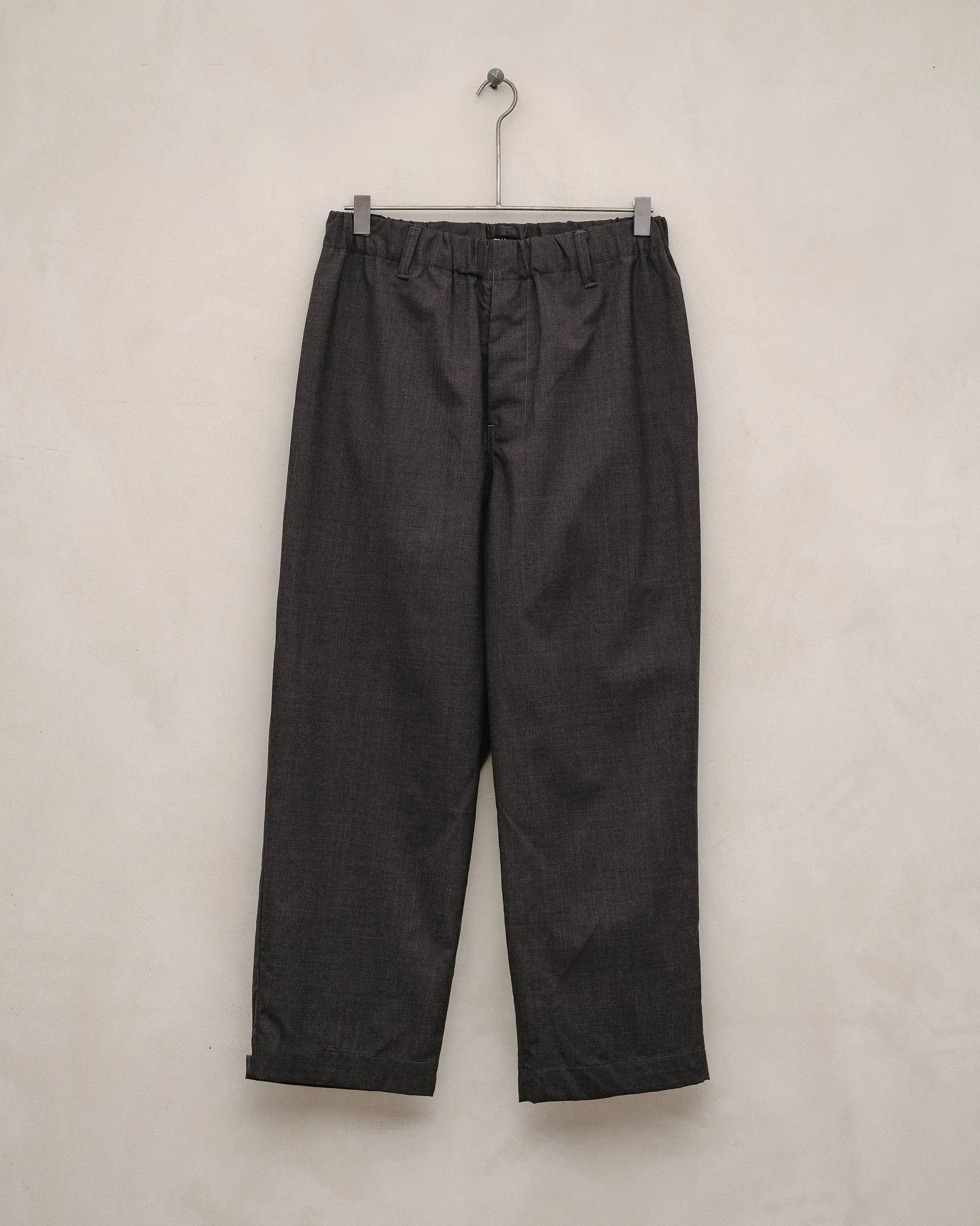 Elastic Pant - Yarn Dyed Tropical Worsted Wool, Charcoal/Brown sold by Evan Kinori Mens