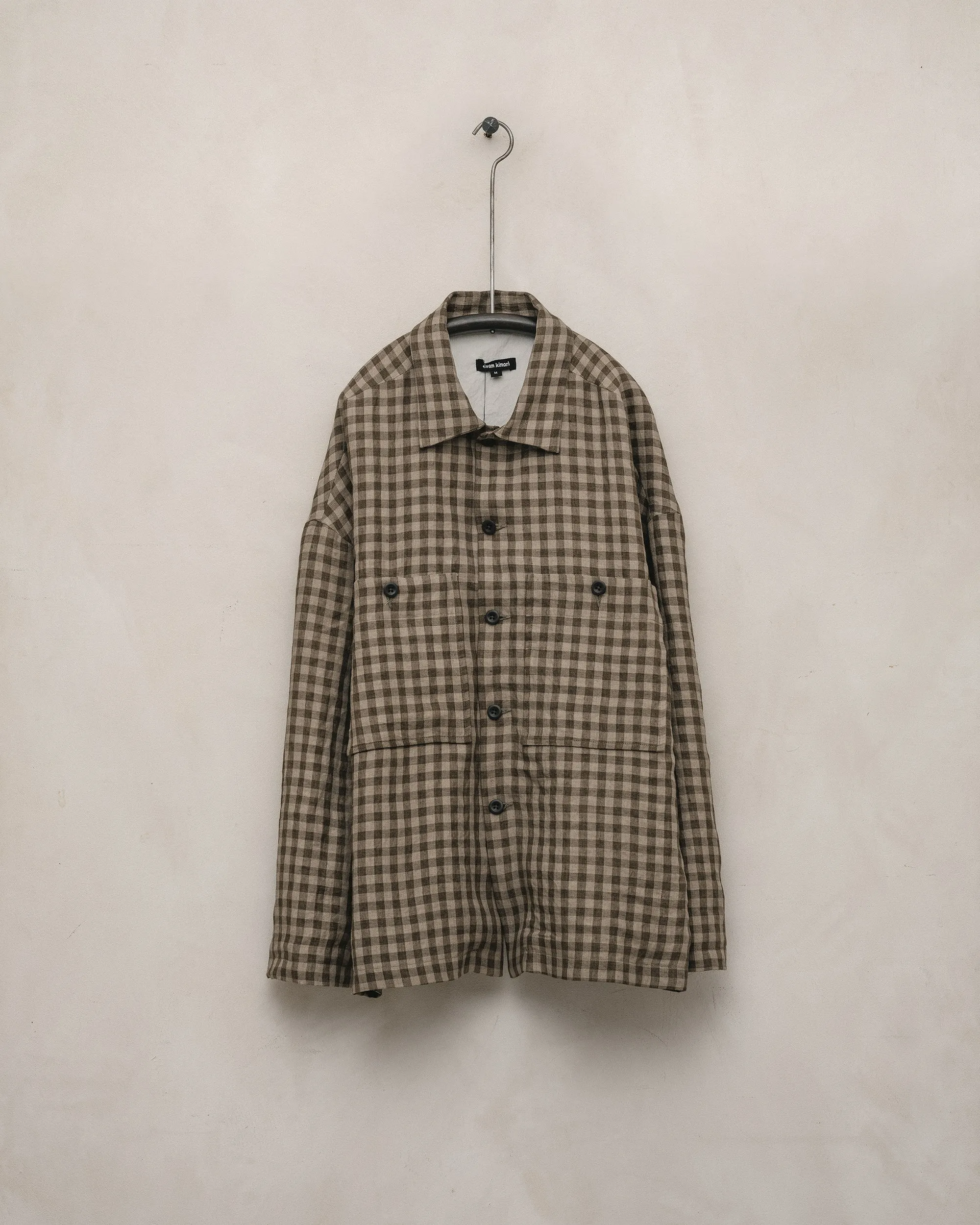 Field Shirt Two - Yarn Dyed Linen Check, Beige/Brown sold by Evan Kinori Mens