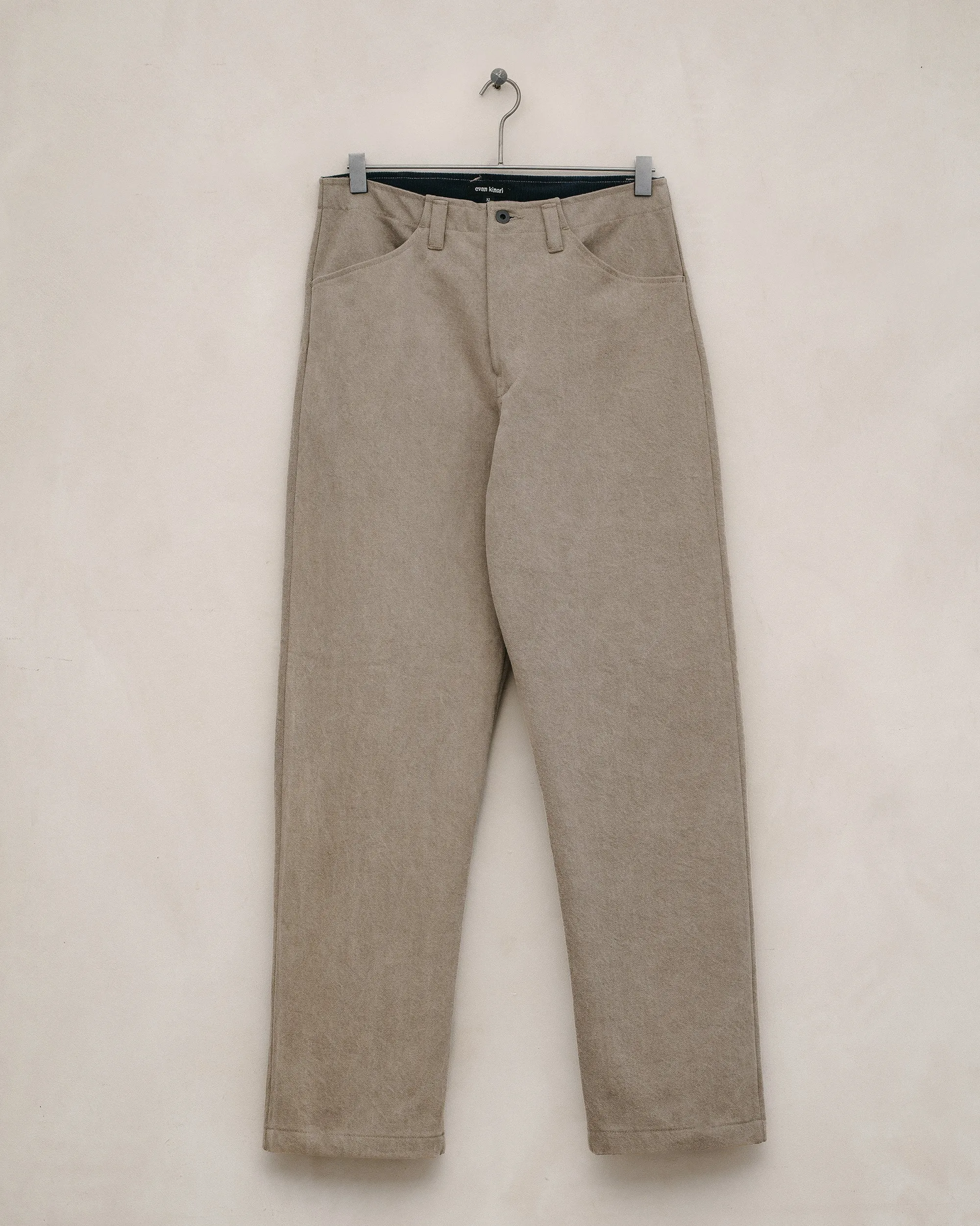 Four Pocket Pant - Organic Cotton Twill (Natural Dye), Beige sold by Evan Kinori Mens