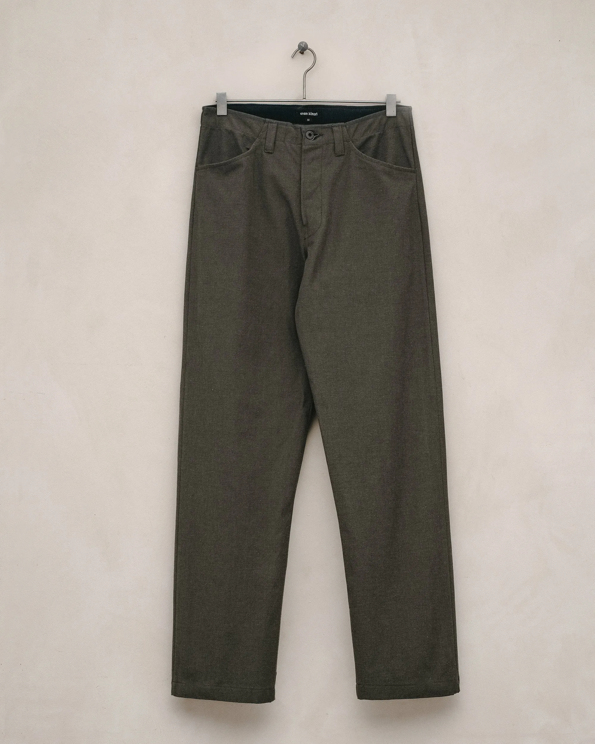 Four Pocket Pant - Yarn Dyed Pindot Canvas, Olive/Grey sold by Evan Kinori Mens