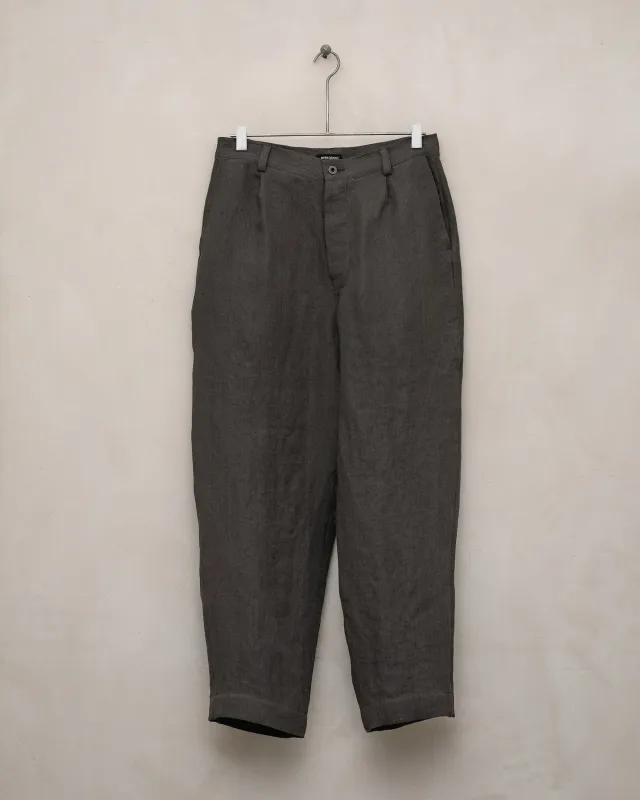 Single Pleat Pant - Dobby Weave Hemp, Shale Grey sold by Evan Kinori Mens