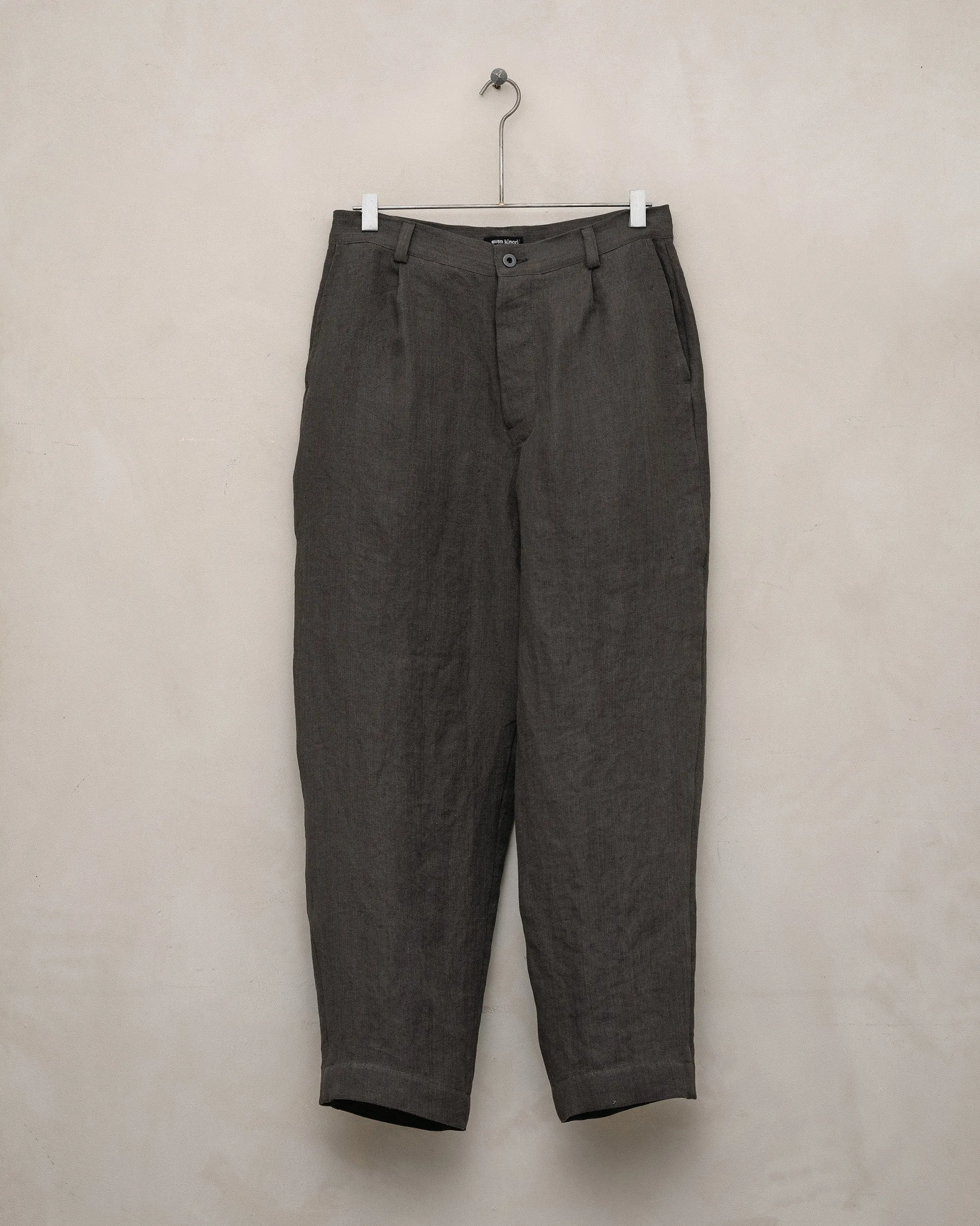 Single Pleat Pant - Dobby Weave Hemp, Shale Grey sold by Evan Kinori Mens