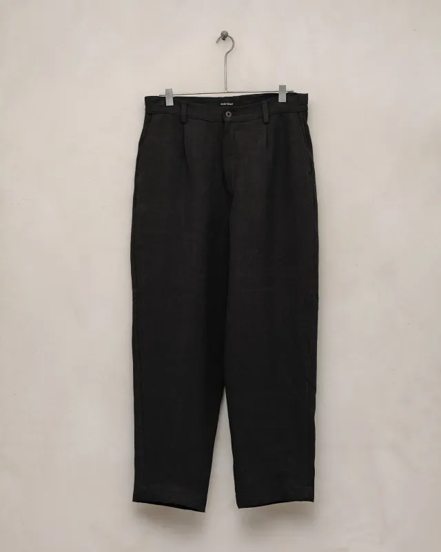 Single Pleat Pant - Linen Canvas, Black sold by Evan Kinori Mens