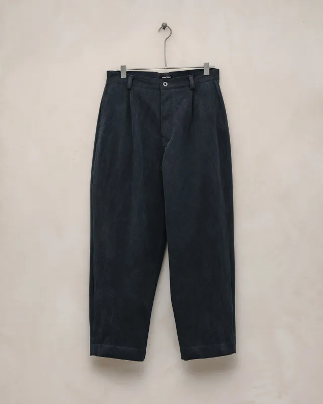 Single Pleat Pant - Organic Cotton Weathercloth, Indigo/Sumi Ink sold by Evan Kinori Mens