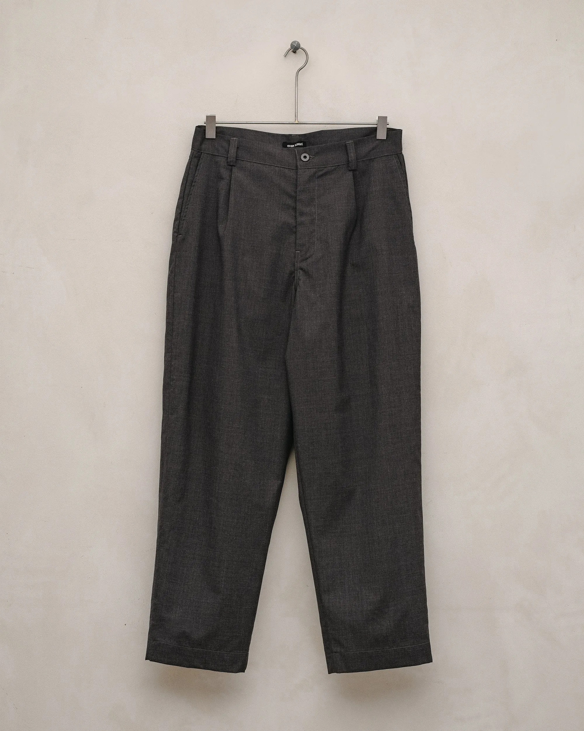 Single Pleat Pant - Yarn Dyed Tropical Worsted Wool, Charcoal/Brown sold by Evan Kinori Mens
