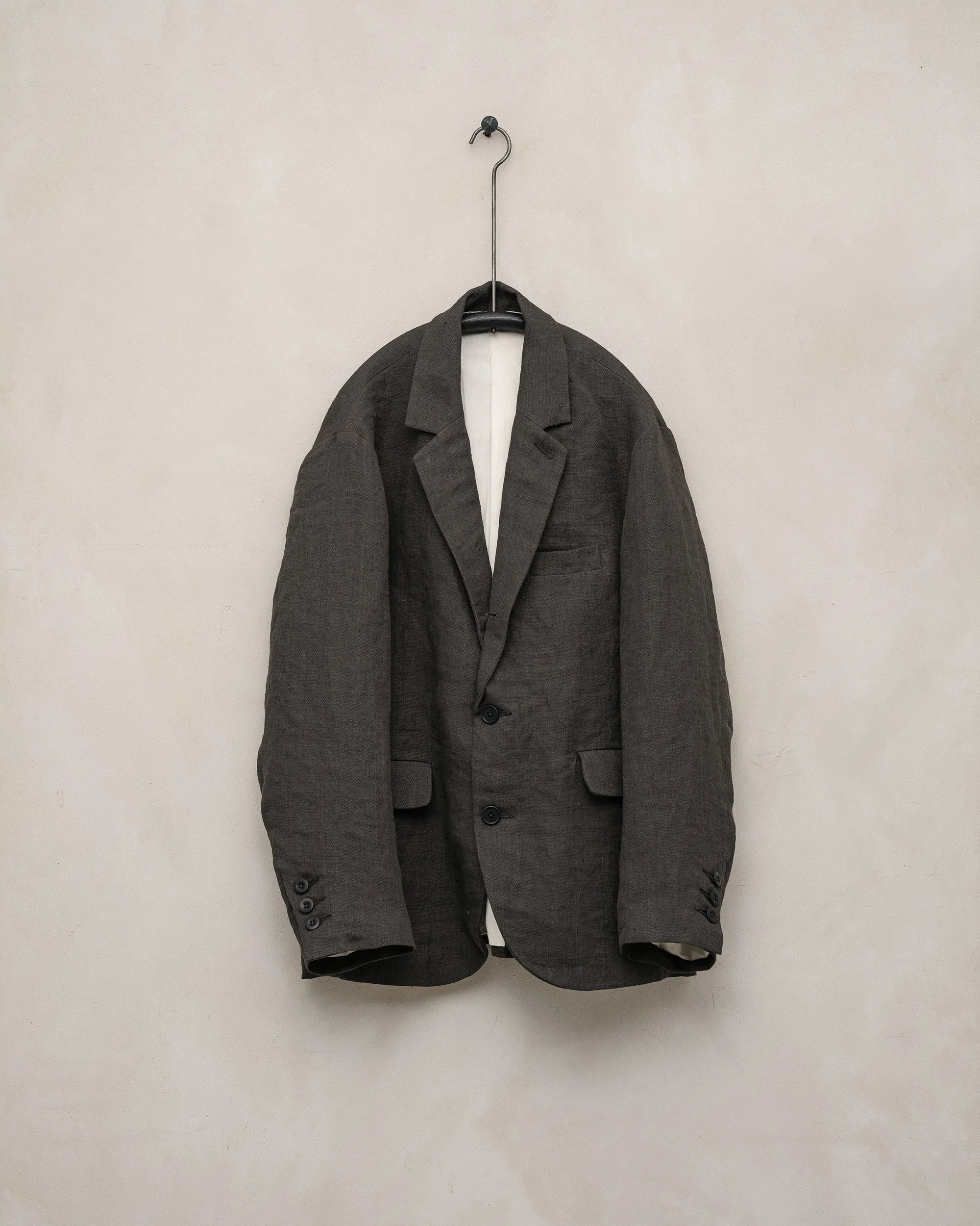 Three Button Jacket - Dobby Weave Hemp, Shale Grey sold by Evan Kinori Mens