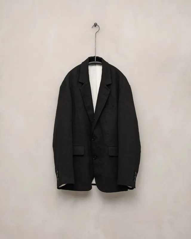Three Button Jacket - Linen Canvas, Black sold by Evan Kinori Mens