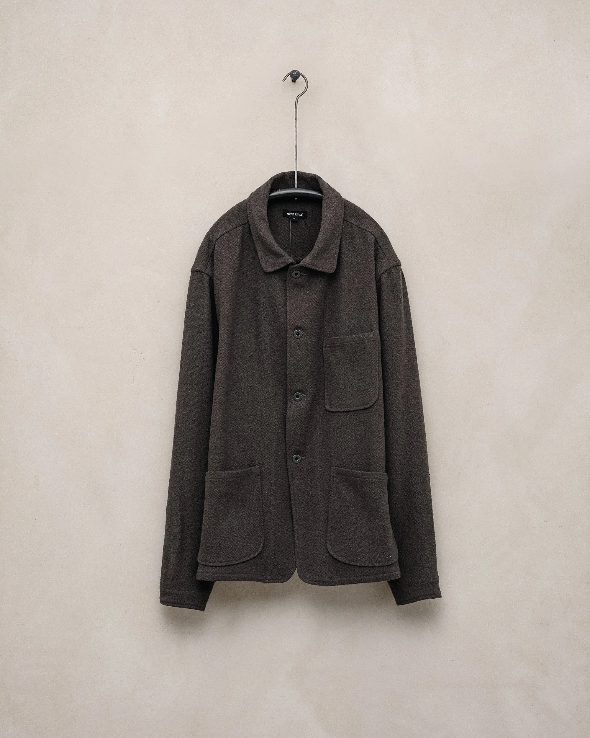 Three Pocket Jacket - Raw Silk Noil, Charcoal sold by Evan Kinori Mens