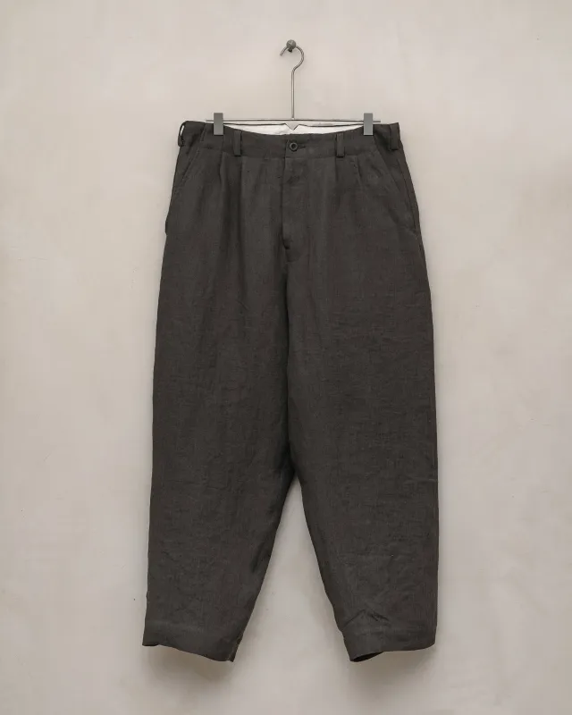 Two Pleat Pant - Dobby Weave Hemp, Shale Grey sold by Evan Kinori Mens
