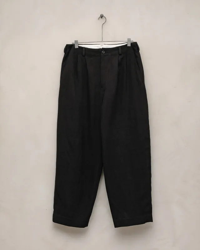 Two Pleat Pant - Linen Canvas, Black sold by Evan Kinori Mens