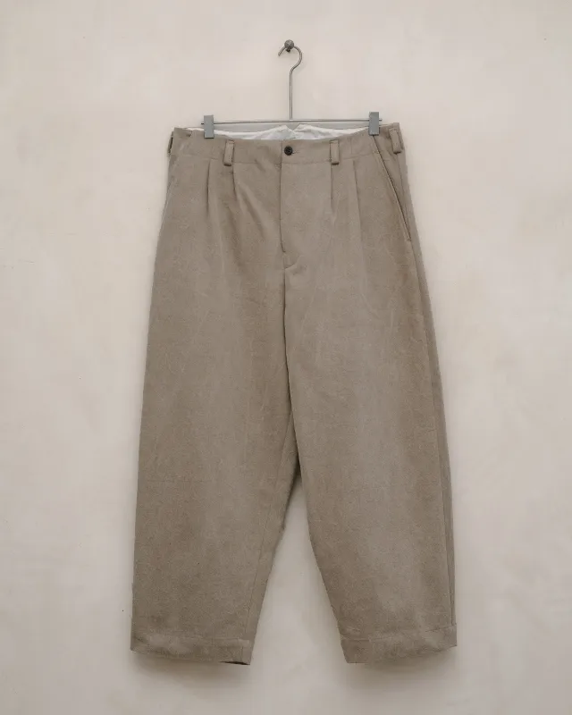Two Pleat Pant - Organic Cotton Twill (Natural Dye), Beige sold by Evan Kinori Mens