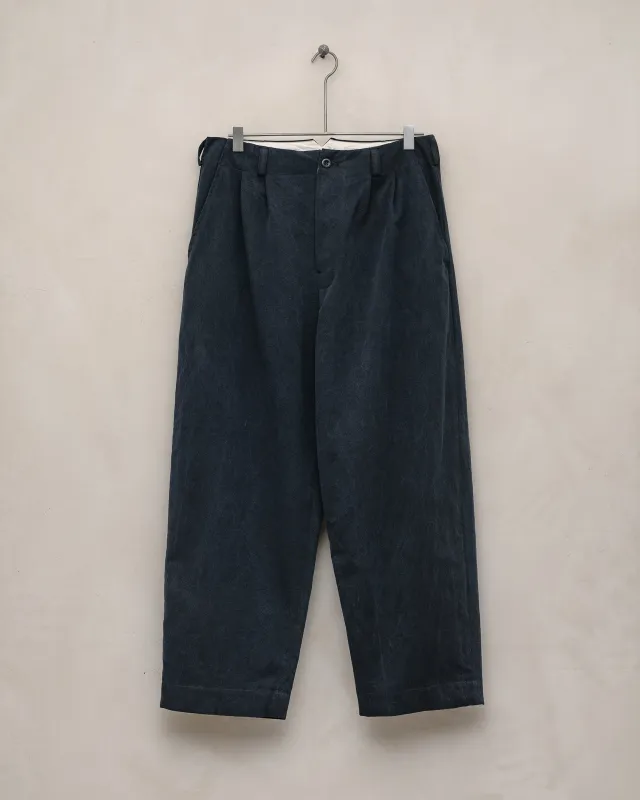 Two Pleat Pant - Organic Cotton Weathercloth, Indigo/Sumi Ink sold by Evan Kinori Mens