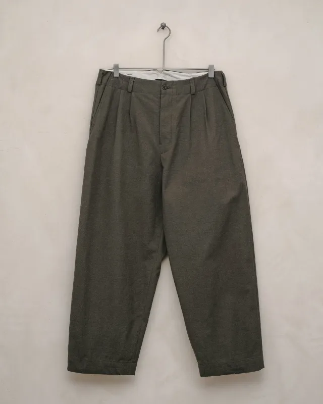 Two Pleat Pant - Yarn Dyed Pindot Canvas, Olive/Grey sold by Evan Kinori Mens