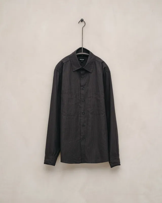 Two Pocket Shirt - Cotton/Linen/Silk Stripe, Brown/Charcoal sold by Evan Kinori Mens