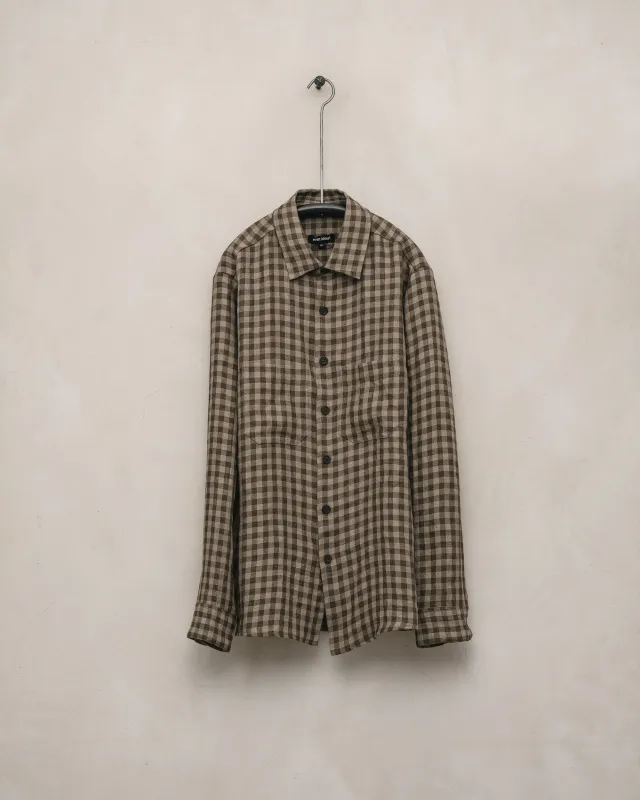 Two Pocket Shirt - Yarn Dyed Linen Check, Beige/Brown sold by Evan Kinori Mens