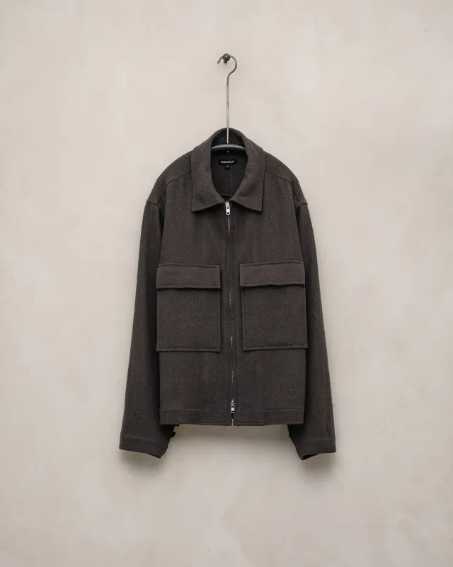 Zip Jacket - Raw Silk Noil, Charcoal sold by Evan Kinori Mens