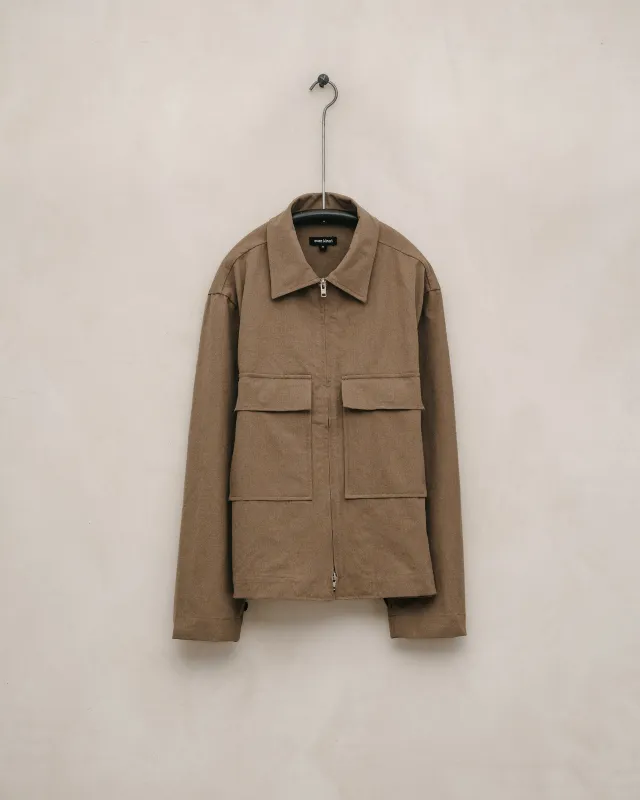 Zip Jacket - Undyed Organic Cotton Canvas, Brown (Iron Mordant) sold by Evan Kinori Mens
