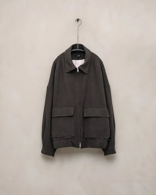 Zip Jacket Two - Raw Silk Noil, Charcoal sold by Evan Kinori Mens