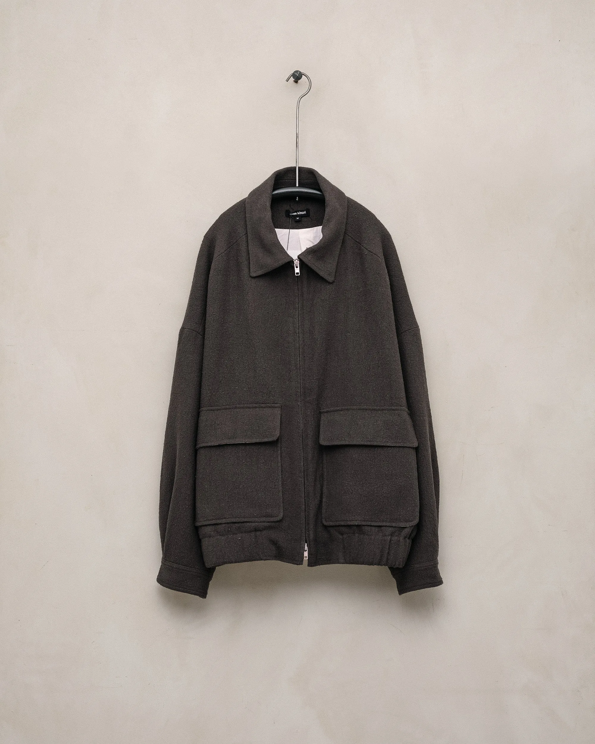 Zip Jacket Two - Raw Silk Noil, Charcoal sold by Evan Kinori Mens