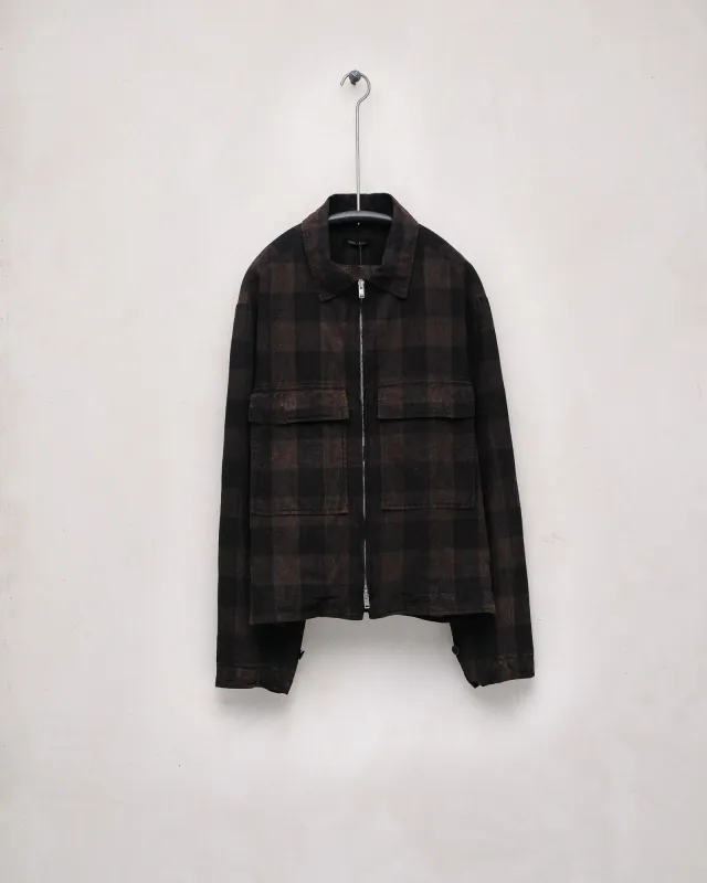 Zip Jacket - Cotton/Linen Check (Mud Dye) sold by Evan Kinori Mens