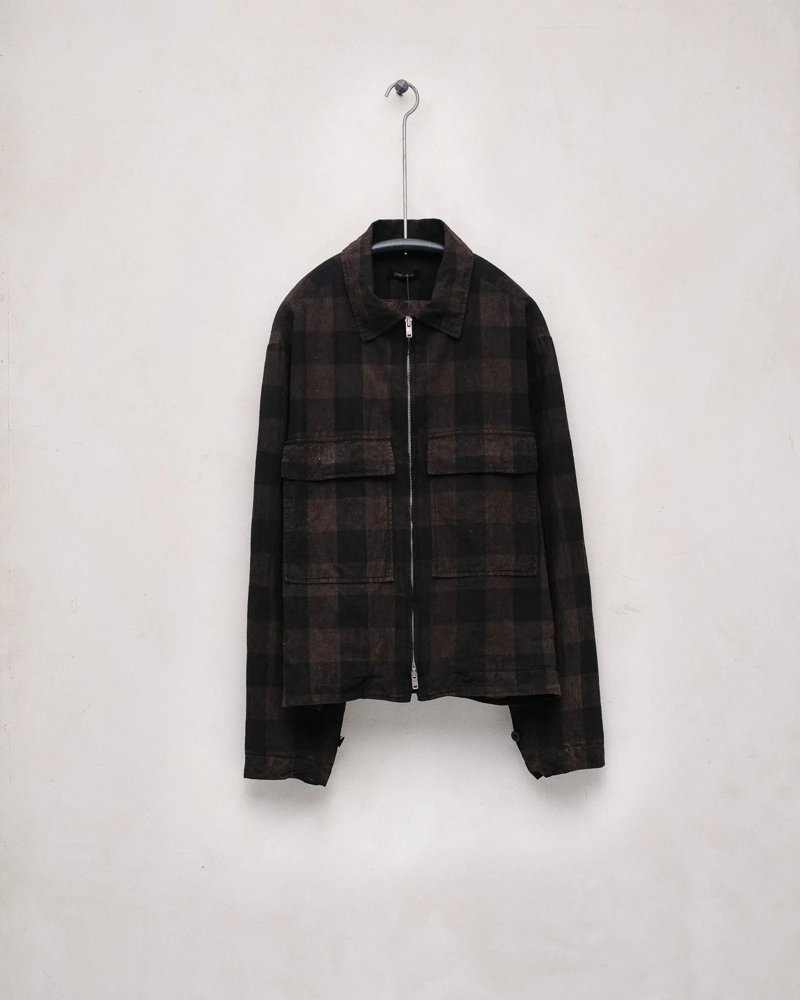 Zip Jacket - Cotton/Linen Check (Mud Dye) sold by Evan Kinori Mens