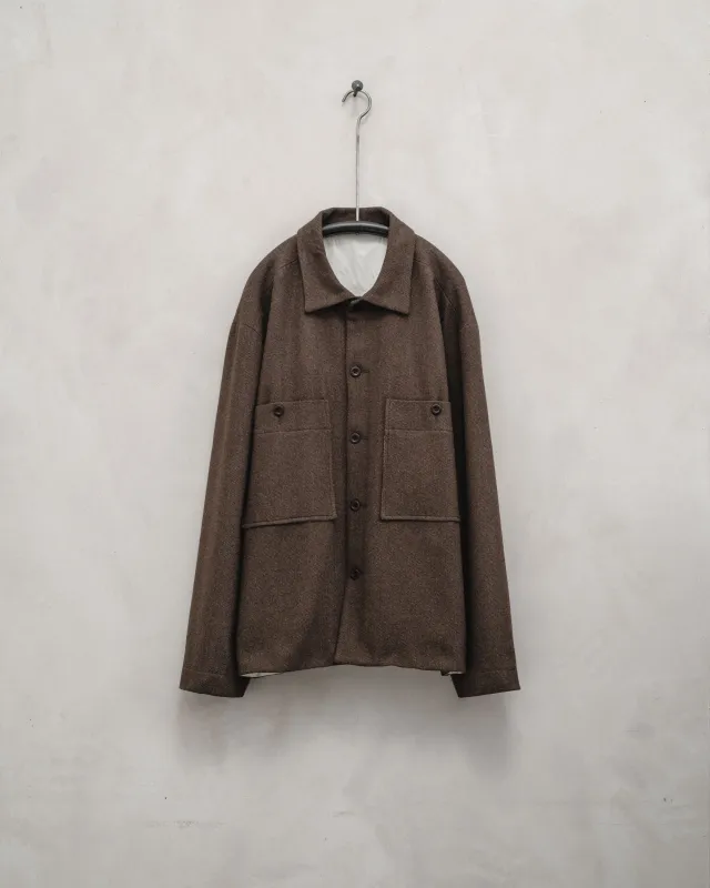 Field Shirt Two - Yarn Dyed Wool/Cotton Twill, Olive Melange sold by Evan Kinori Mens