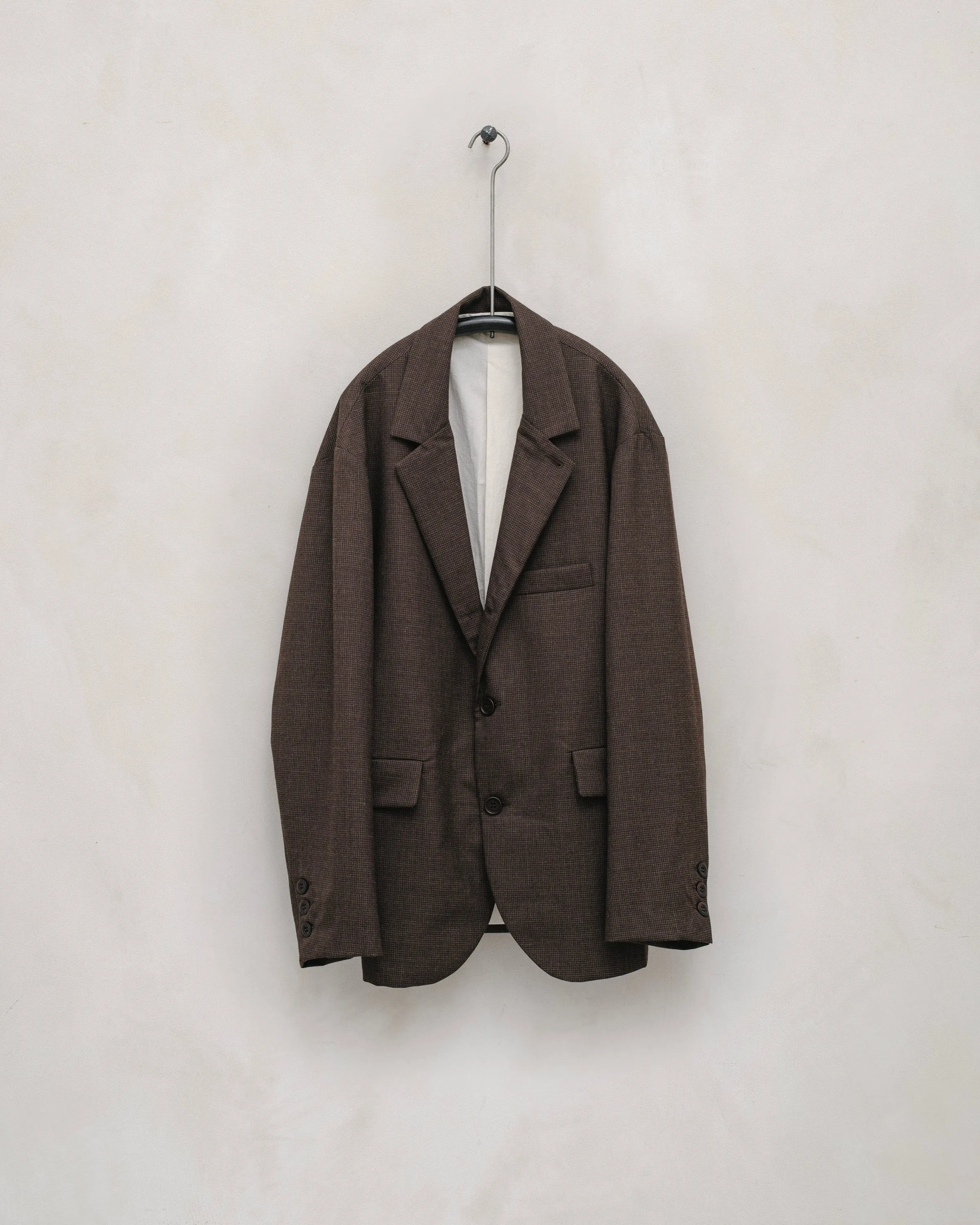 Three Button Jacket - Fox Worsted Wool Puppytooth, Brown sold by Evan Kinori Mens