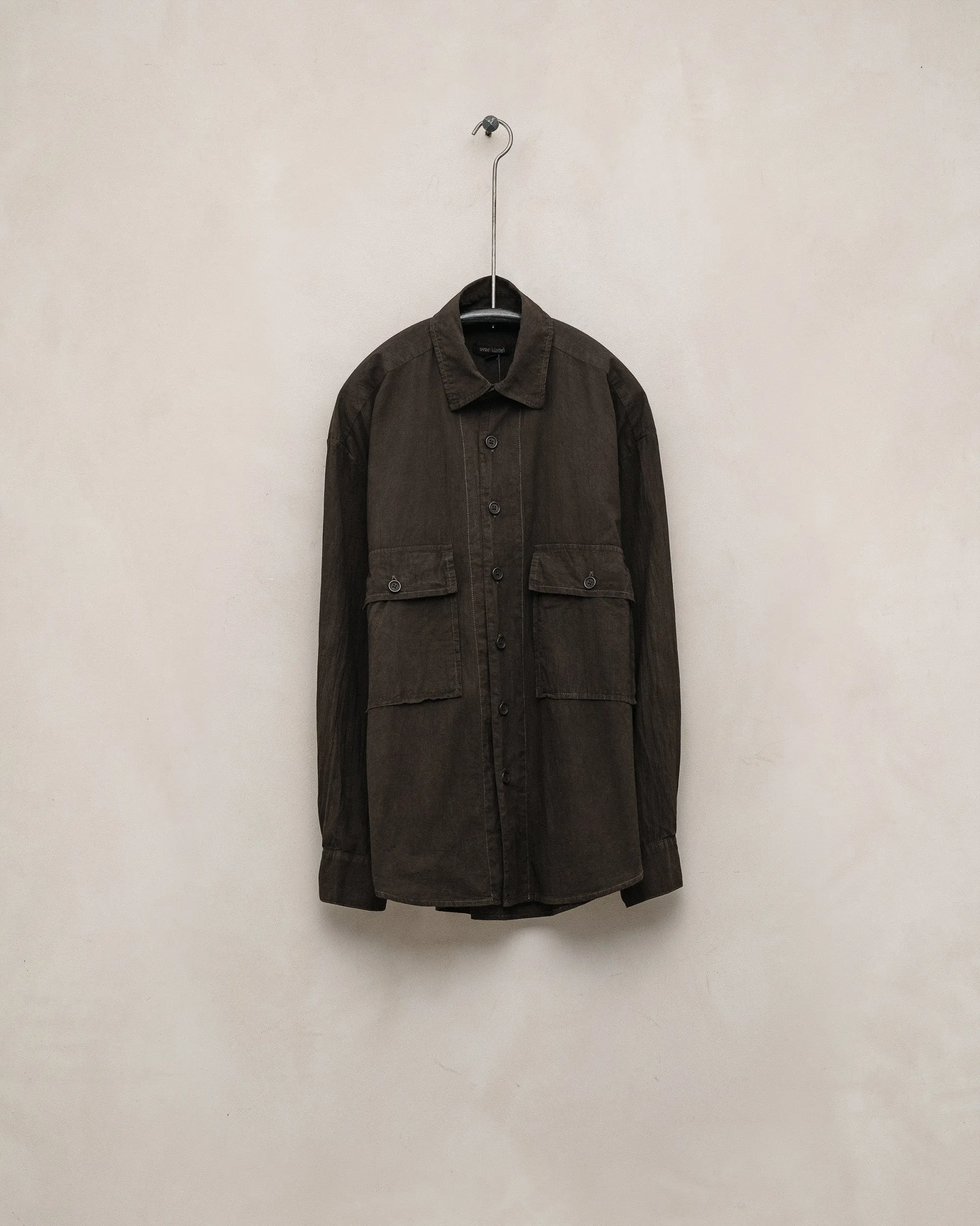 Big Shirt - Organic Cotton Batiste, Dark Beige (Mud Dye) sold by Evan Kinori Mens