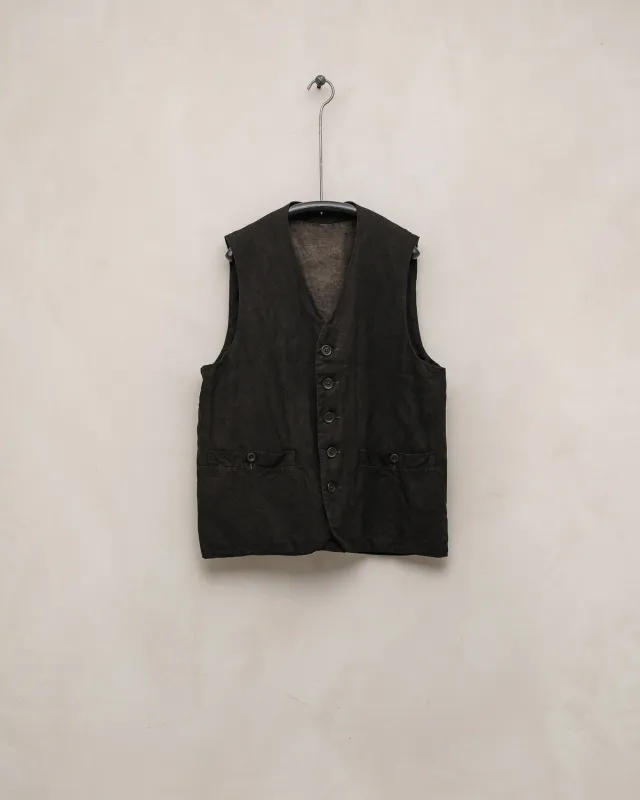 Welt Pocket Vest - Tumbled Linen, Olive (Mud Dye) sold by Evan Kinori Mens