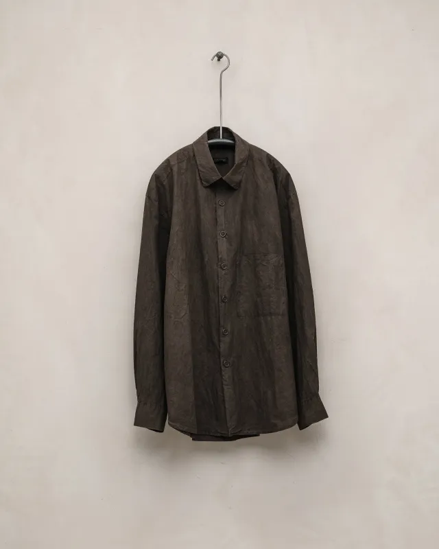 Big Shirt Two - Organic Cotton Typewriter Cloth (Mud Dye), Brown sold by Evan Kinori Mens
