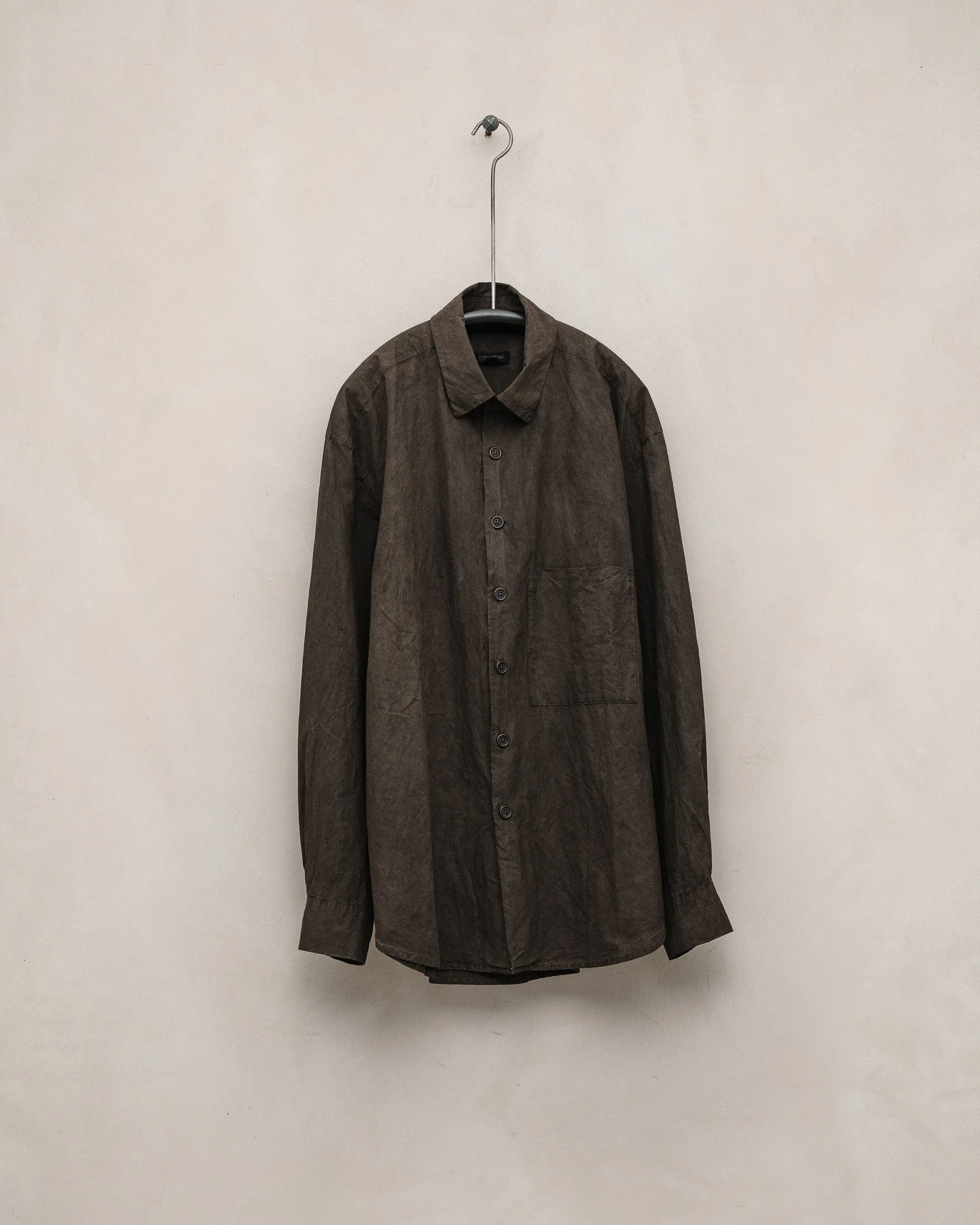Big Shirt Two - Organic Cotton Typewriter Cloth (Mud Dye), Brown sold by Evan Kinori Mens