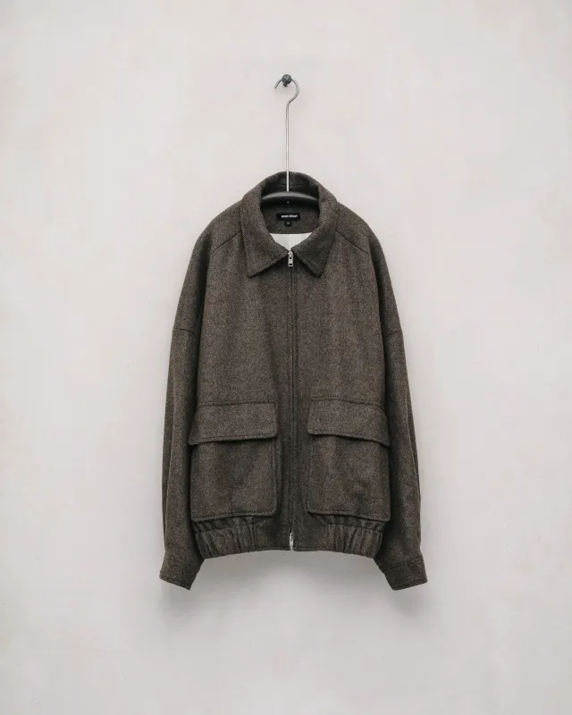Zip Jacket Two - Brushed Cashmere/Wool Twill, Olive/Black sold by Evan Kinori Mens