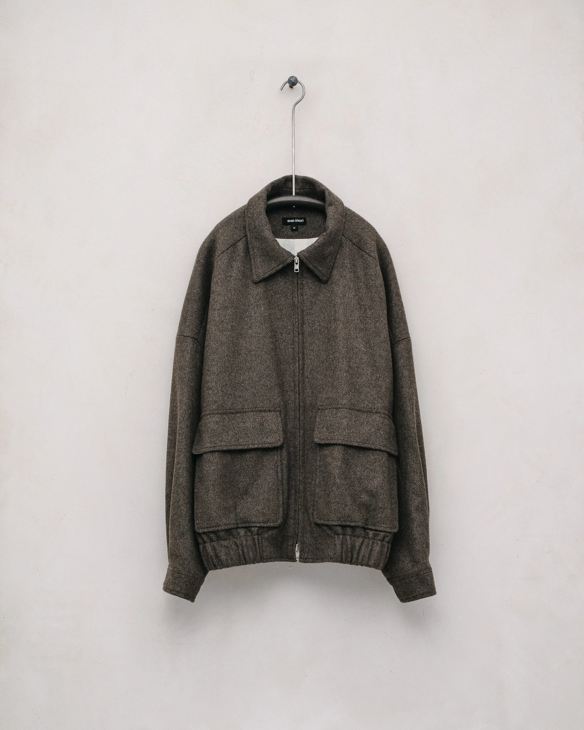 Zip Jacket Two - Brushed Cashmere/Wool Twill, Olive/Black sold by Evan Kinori Mens