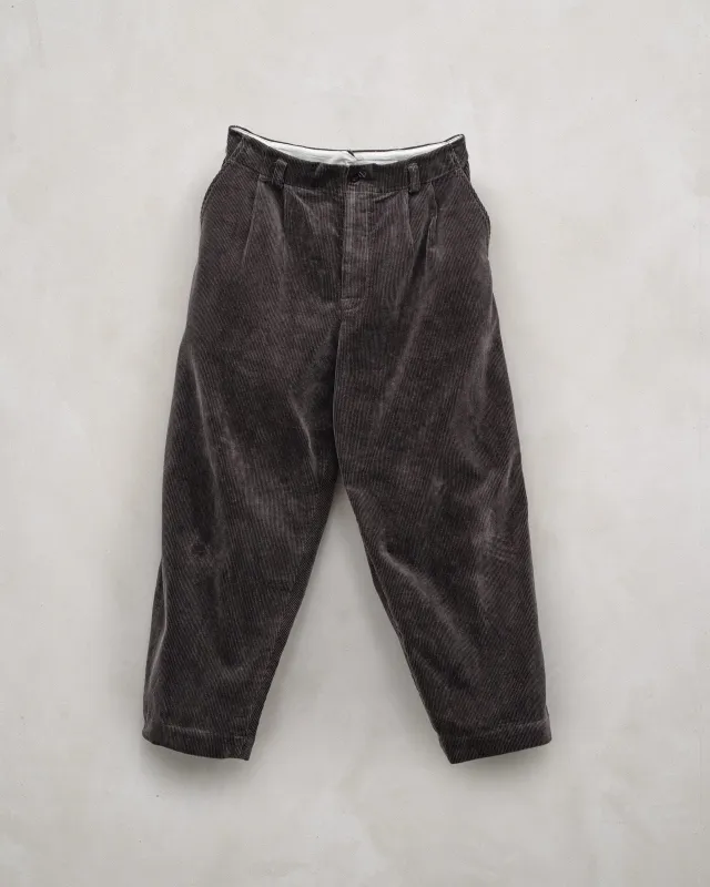 Two Pleat Pant - Cotton Corduroy, Dark Taupe sold by Evan Kinori Mens