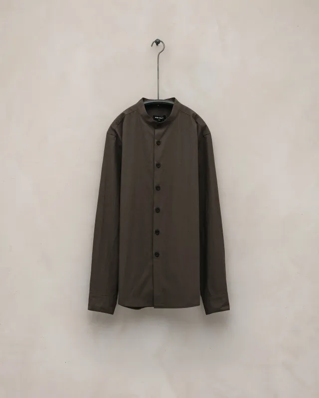 Band Collar Shirt - Organic Cotton Typewriter, Anthracite sold by Evan Kinori Mens
