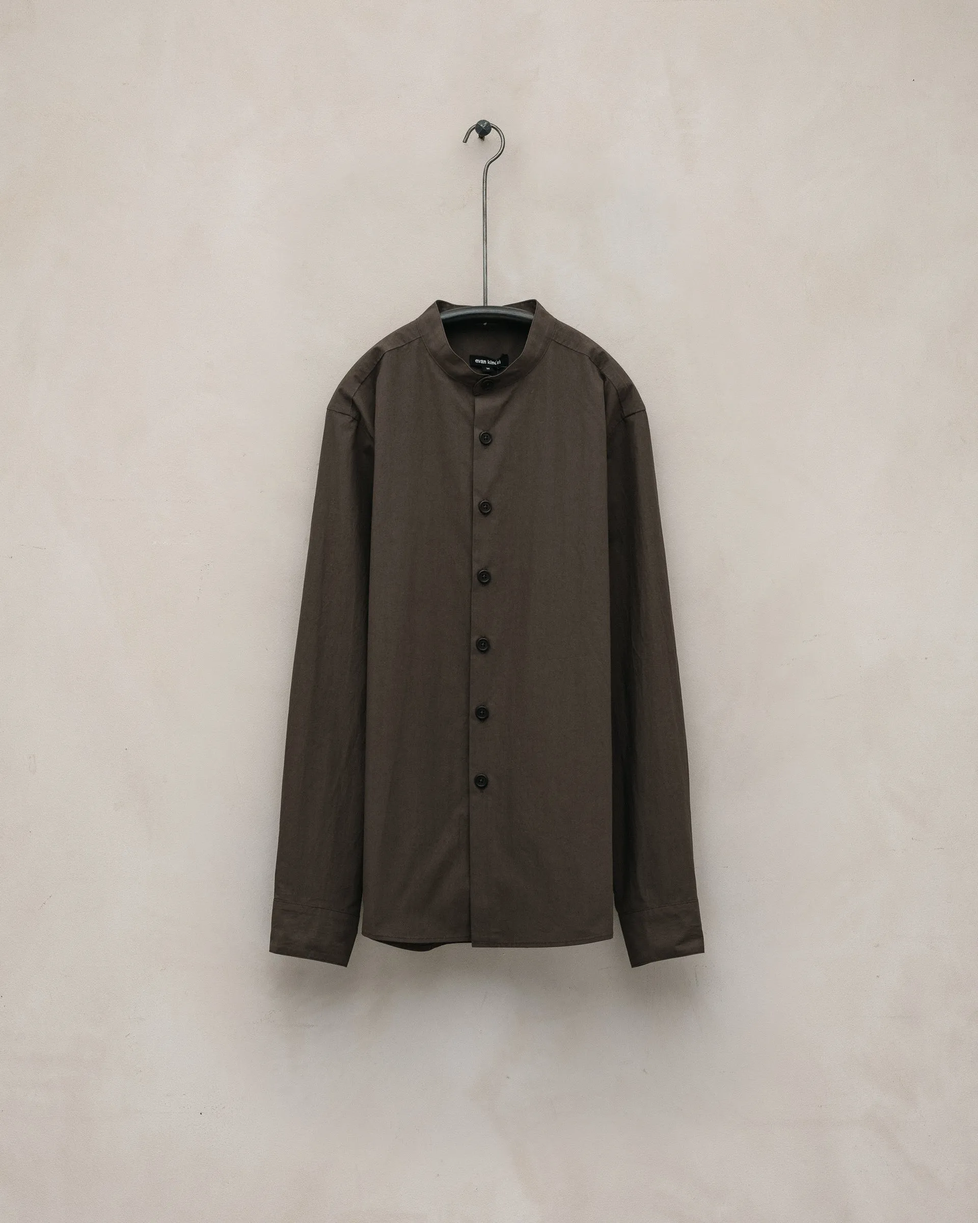 Band Collar Shirt - Organic Cotton Typewriter, Anthracite sold by Evan Kinori Mens