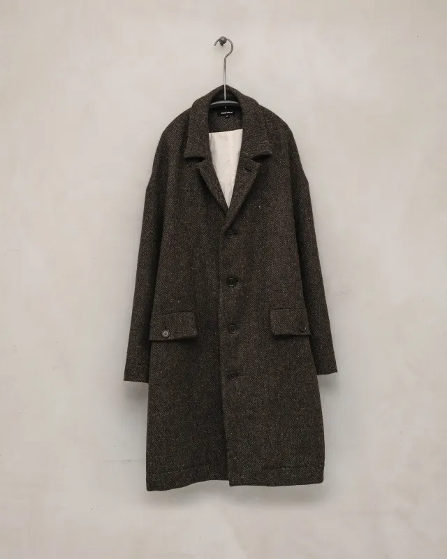 Big Coat - Irish Wool Herringbone Tweed, Brown/Charcoal sold by Evan Kinori Mens