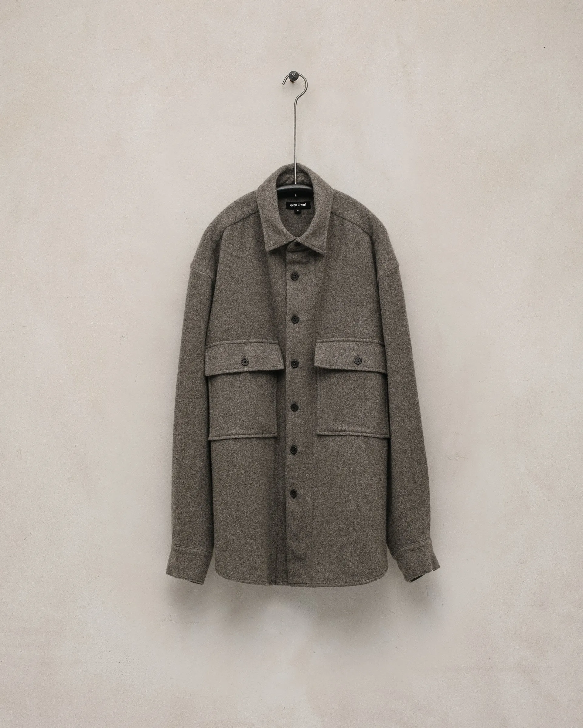 Big Shirt - Brushed Cashmere/Wool Flannel, Mid-Grey sold by Evan Kinori Mens