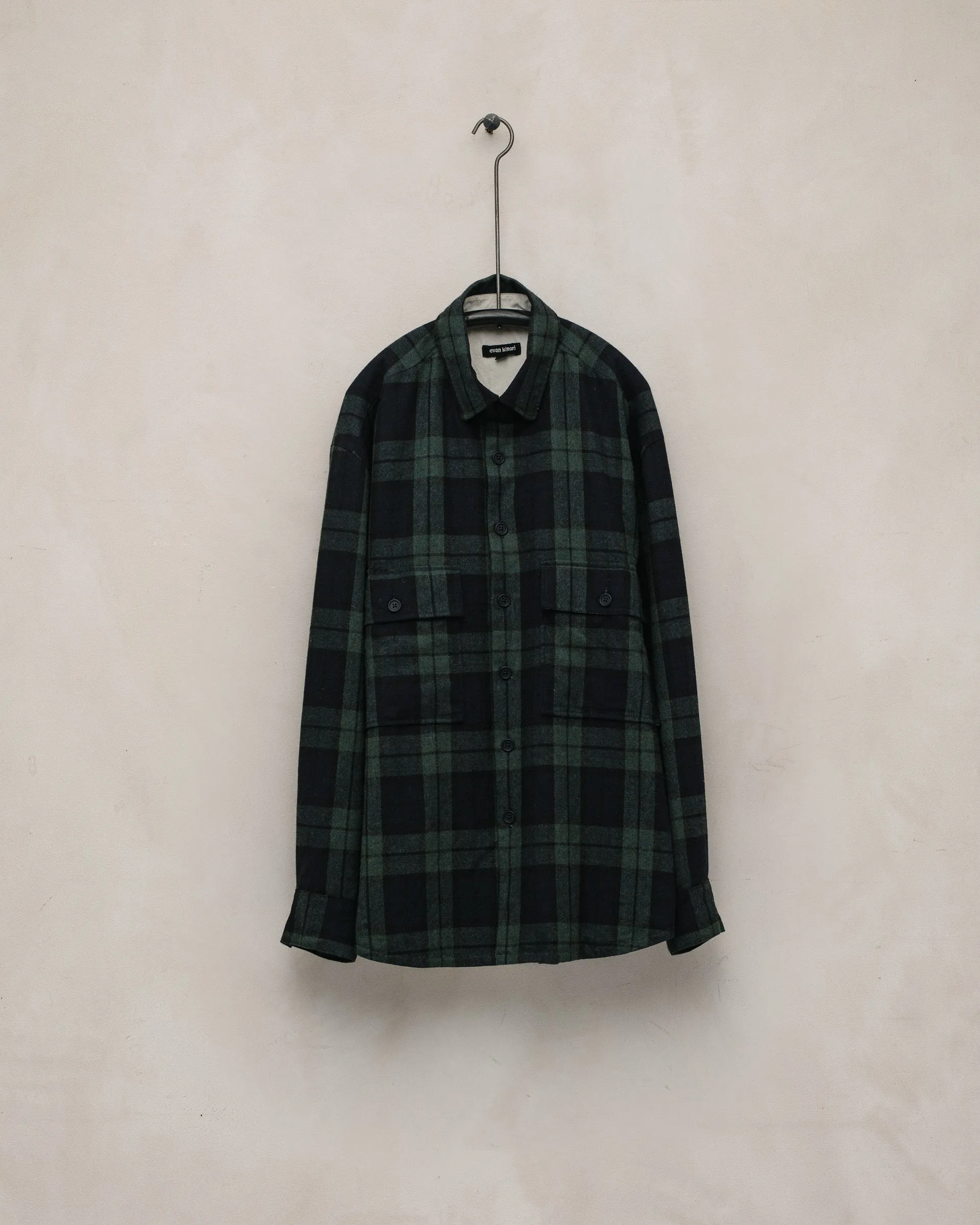Big Shirt - Irish Wool Check, Black/Navy/Green sold by Evan Kinori Mens