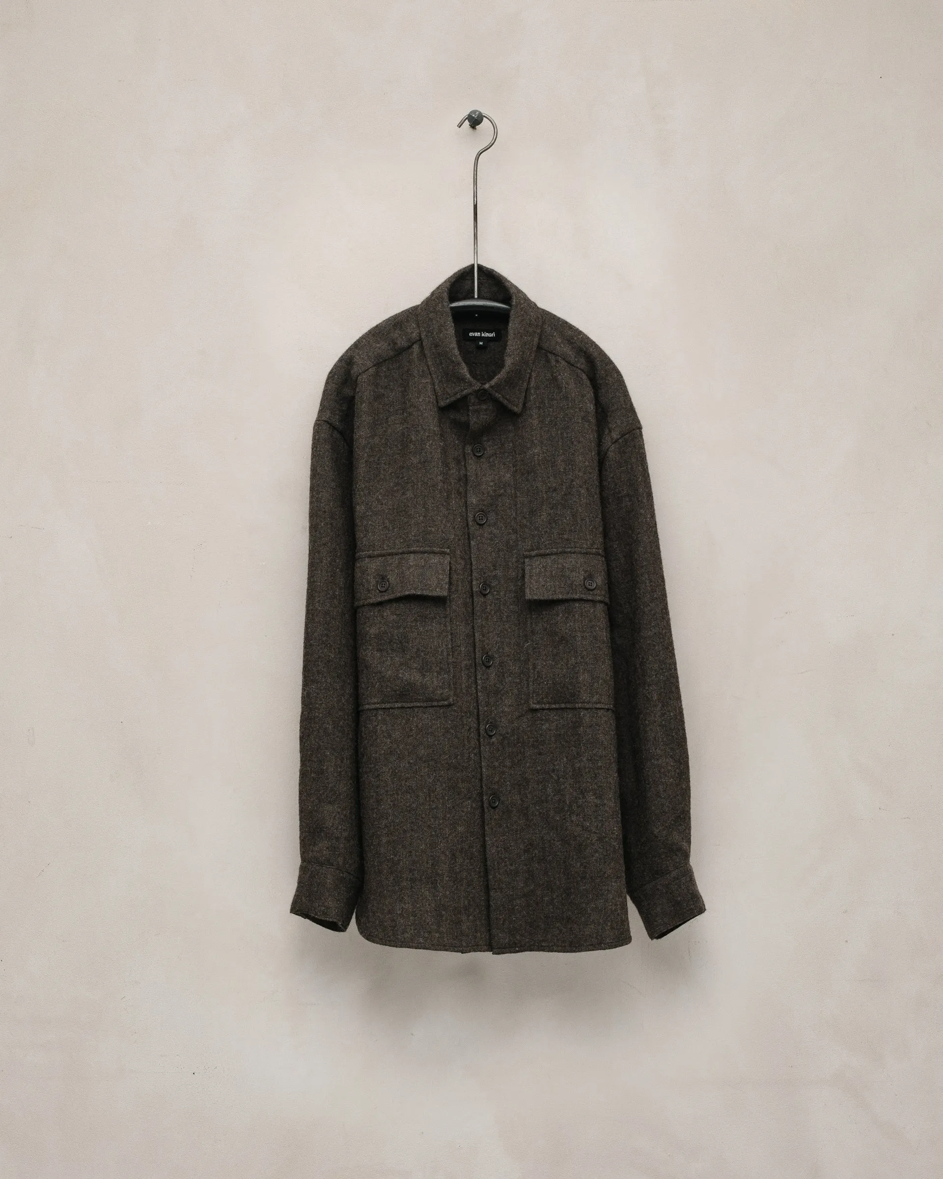 Big Shirt - Undyed Wool Herringbone, Dark Brown sold by Evan Kinori Mens