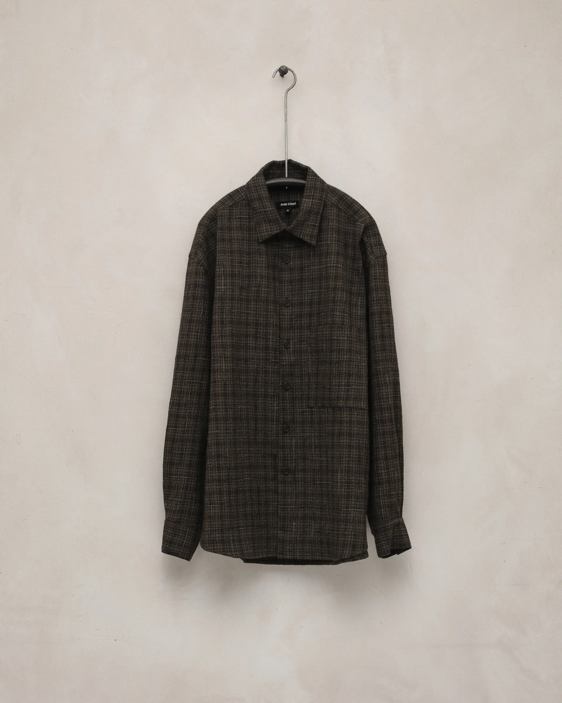 Big Shirt Two - Kasuri Wool Check, Brown/Beige/Navy sold by Evan Kinori Mens