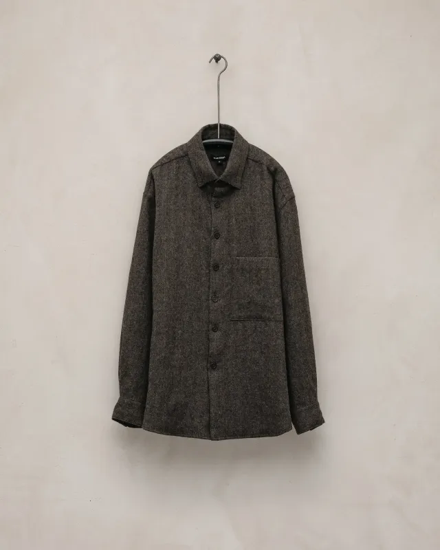 Big Shirt Two - Undyed Wool Herringbone, Dark Brown sold by Evan Kinori Mens