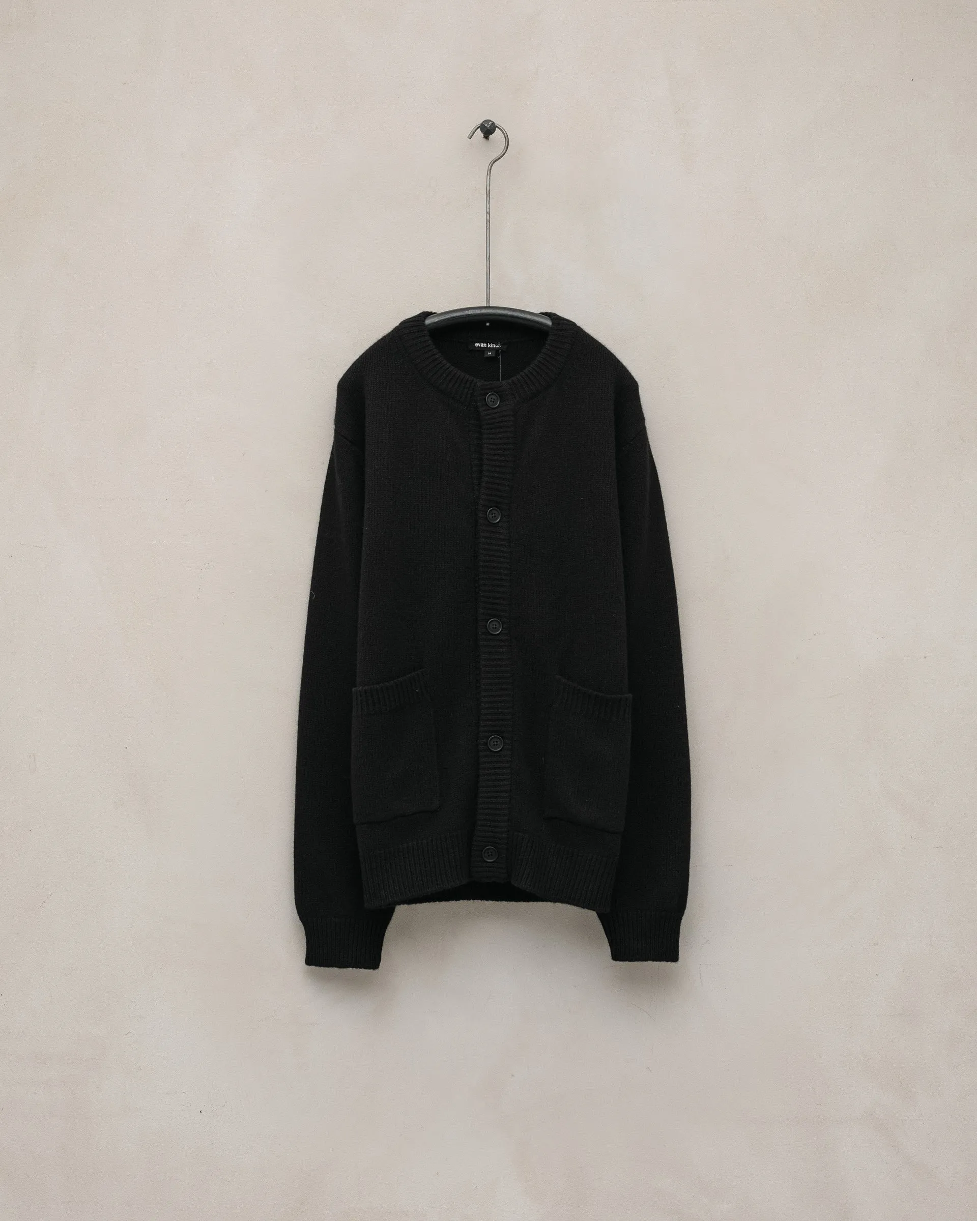 Crewneck Cardigan - Cashmere/Lambswool, Black sold by Evan Kinori Mens