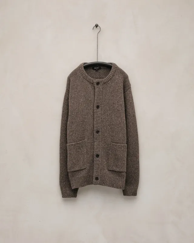 Crewneck Cardigan - Recycled Cashmere/Wool Tweed, Light Brown sold by Evan Kinori Mens