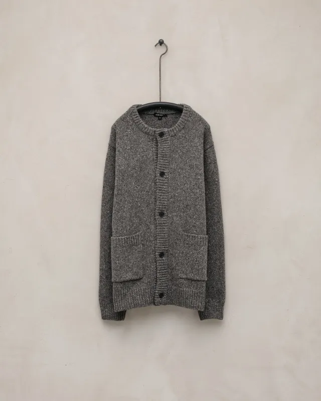 Crewneck Cardigan - Wool Tweed, Heather Grey sold by Evan Kinori Mens