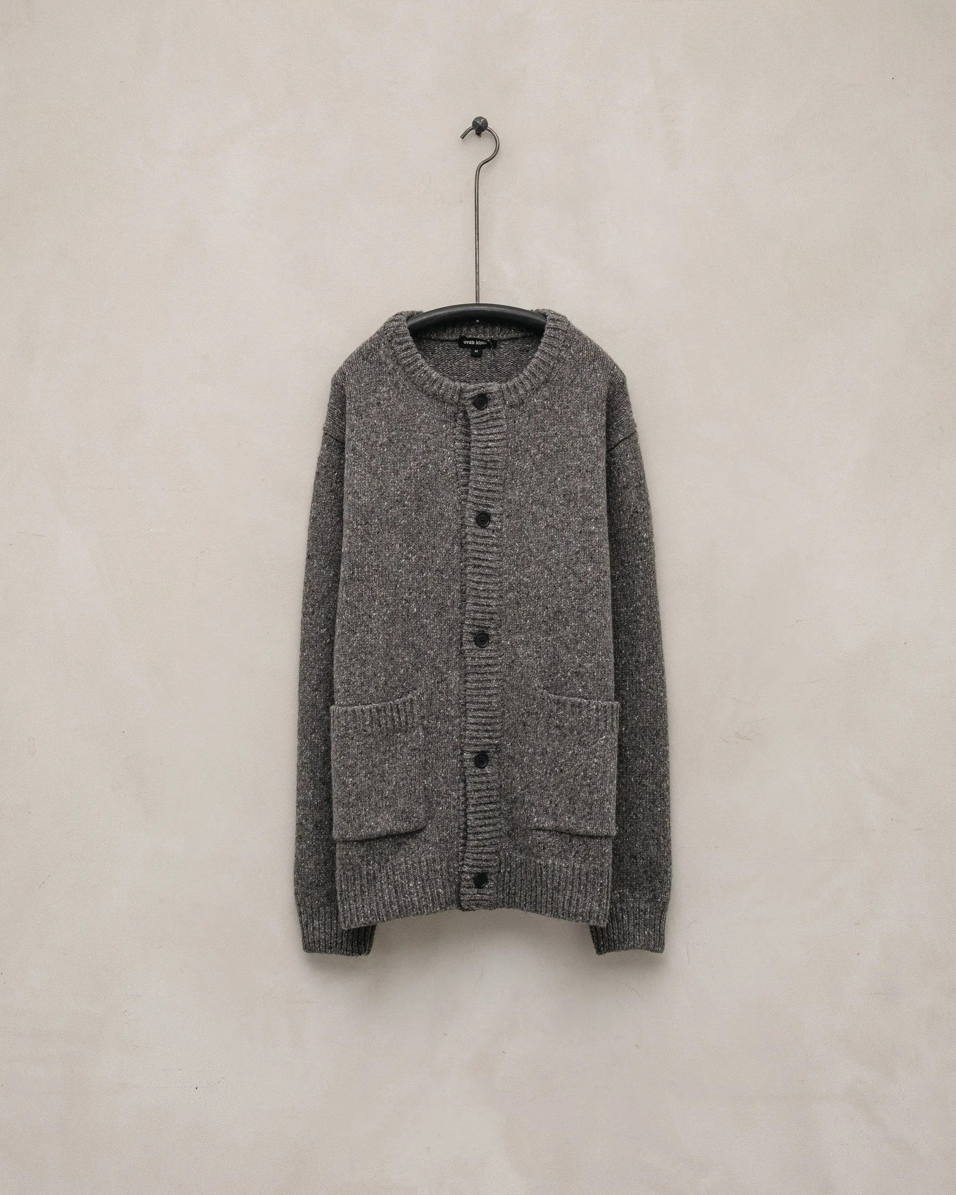 Crewneck Cardigan - Wool Tweed, Heather Grey sold by Evan Kinori Mens