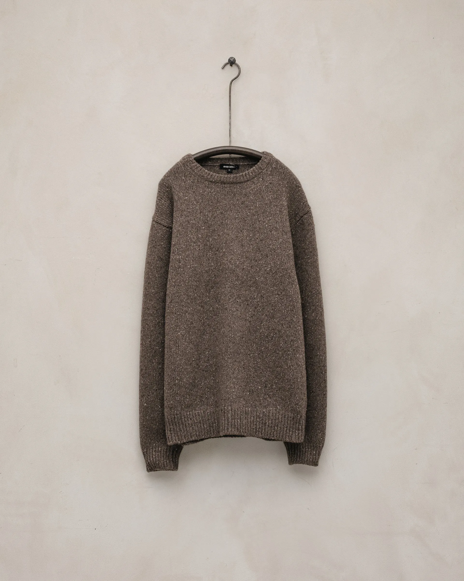 Crewneck Sweater - Recycled Cashmere/Wool Tweed, Light Brown sold by Evan Kinori Mens