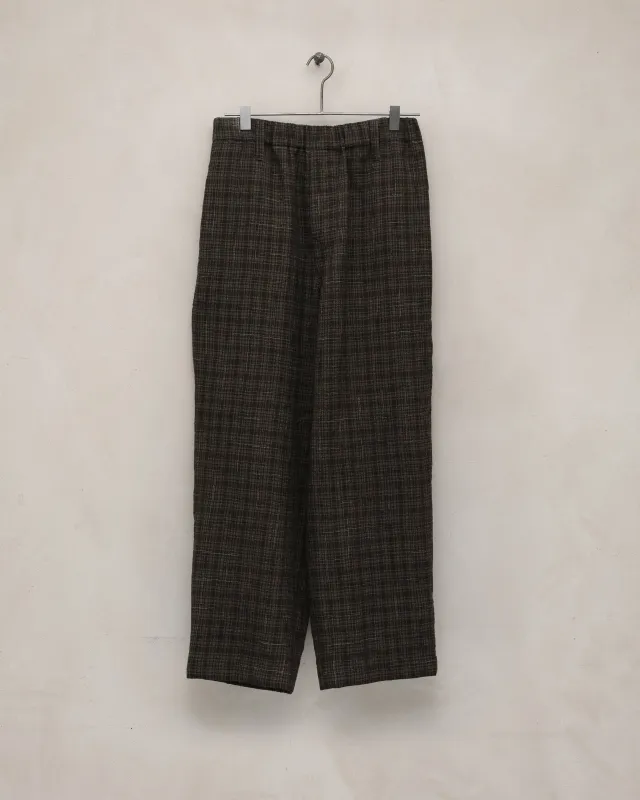 Elastic Pant - Kasuri Wool Check, Brown/Beige/Navy sold by Evan Kinori Mens