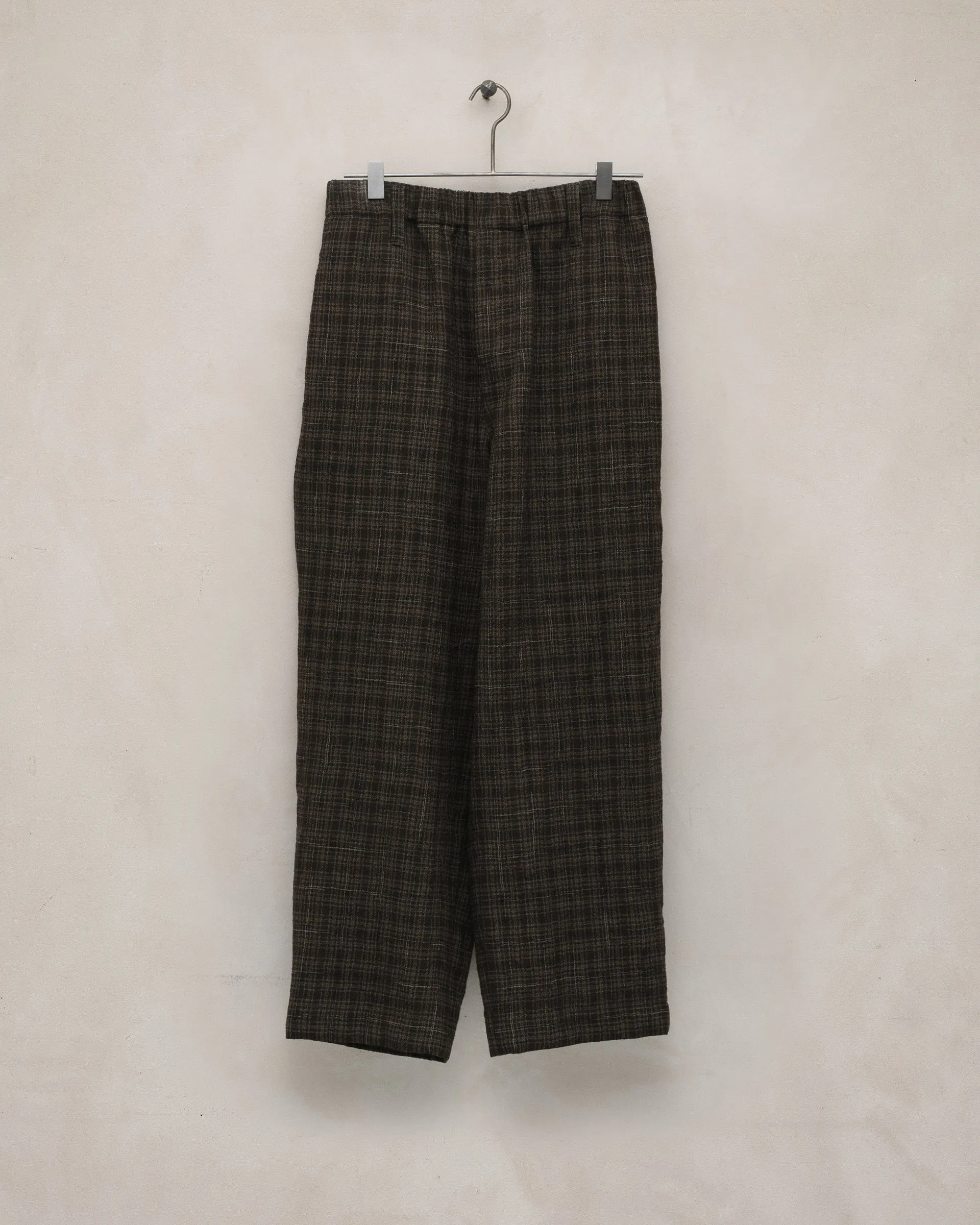 Elastic Pant - Kasuri Wool Check, Brown/Beige/Navy sold by Evan Kinori