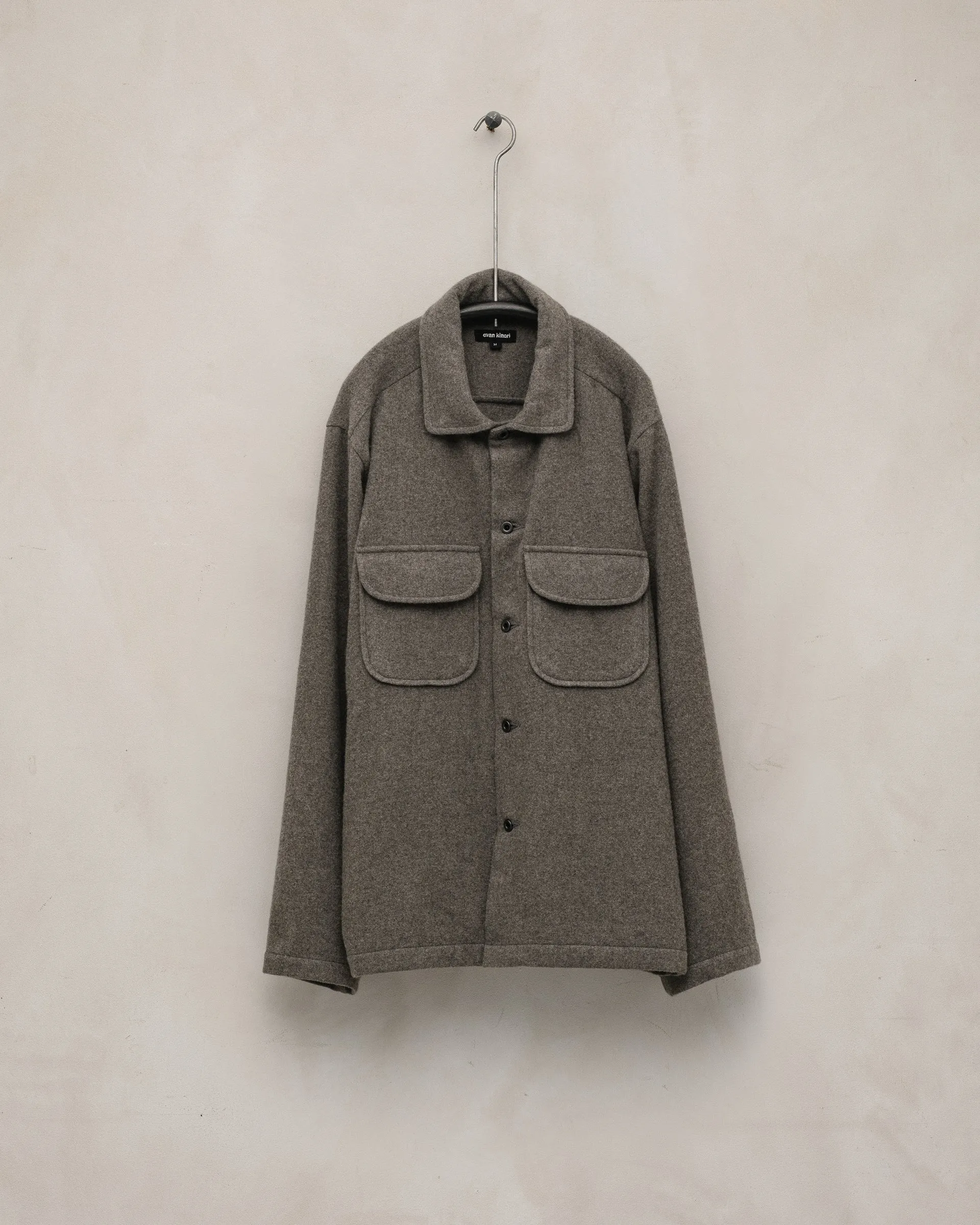 Field Shirt - Brushed Cashmere/Wool Flannel, Mid-Grey sold by Evan Kinori Mens